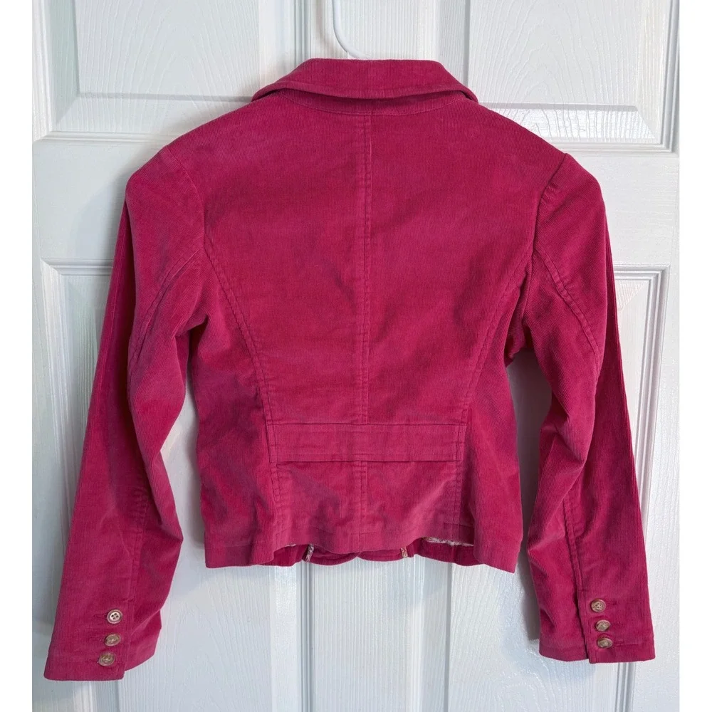 Lilly Pulitzer Blazer Size 10 Pink Corduroy Crest Patch Button Up Jacket